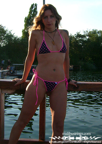 Jeannette in a Malibu Strings bikini in a swimming pool in Berlin.