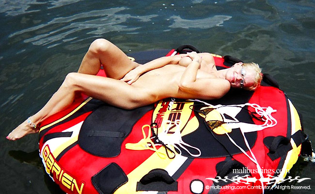 Jodi in a Malibu Strings bikini on a lake in Texas.