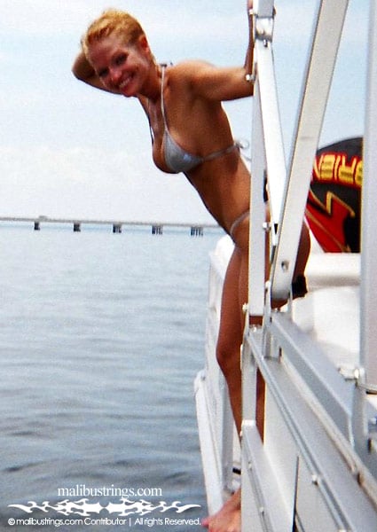 Jodi in a Malibu Strings bikini on a lake in Texas.