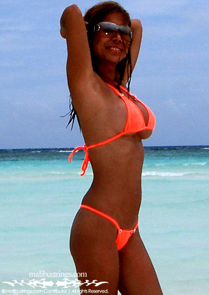 Myra on the beach in the Phillippines in a Malibu Strings Bikini