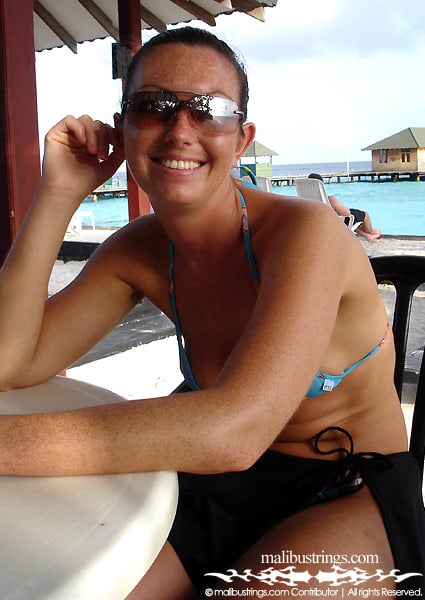 Rachel from the UK in a Malibu Strings bikini in Maldives.