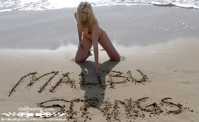 Jacqueline in a Malibu Strings bikini on Pacific Coast Highway.