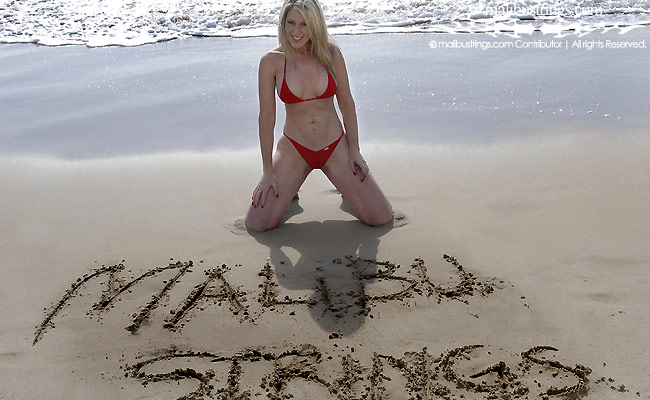 Jacqueline in a Malibu Strings bikini on Pacific Coast Highway.