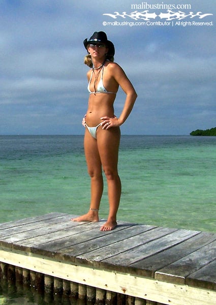 Paige in a Malibu Strings bikini off the Coast of Belize.
