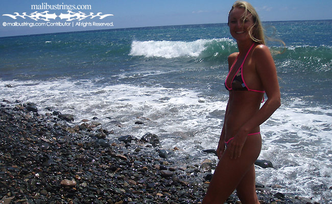 Sarah in a Malibu Strings bikini in the Canary Islands.