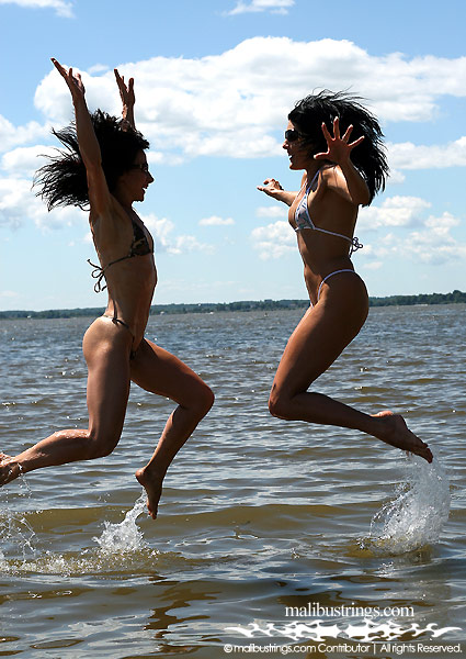 Caroline & Annie in a Malibu Strings bikini on the Lake in Canada.