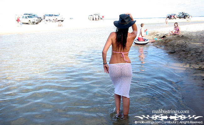 Sue Ellen in a Malibu Strings bikini in a Pink Sparkle Sheer Bikini.